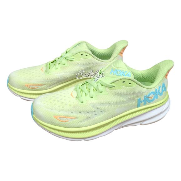 HOKA ONE ONE Clifton 9 Lettuce Solar Flare Running Walking Sneaker Womens 9.5B - Picture 3 of 11